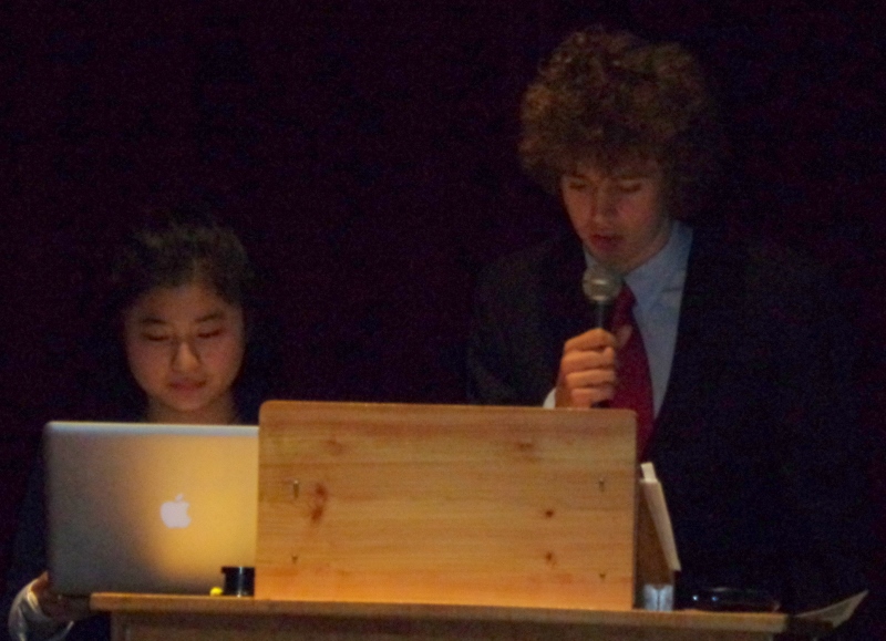 Hindley Wang operates the Power Point while Noah Jordan talks about “Student-directed learning in the 21st Century.” (Photo by Sarah Thompson)
