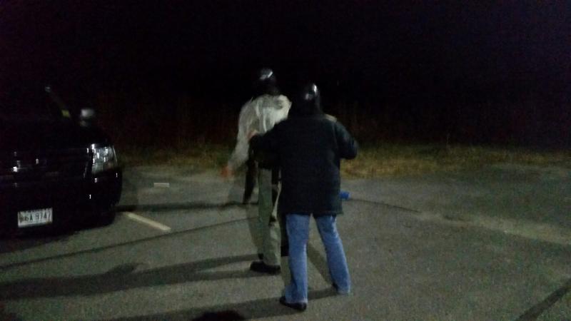A student in the Knox County Sheriff’s Office Citizens’ Police Academy ‘apprehends’ a person who may have a weapon during a role-playing exercise. (Photo by Sarah Shepherd)