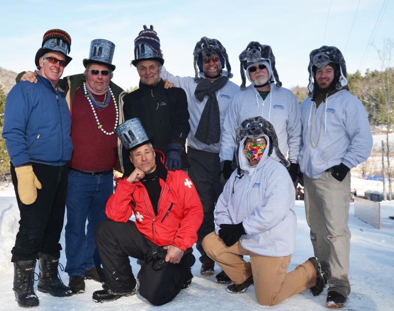 Camden and Rockport select boards meet up for a throw down. Standing, left to right: Don White, John French and Leonard Lookner, of Camden; Ken McKinley, Bill Chapman and Owen Casas, of Rockport. Kneeling, Steve Pixley, of Camden, and Tracy Murphy, of Rockport. (Photo by Lynda Clancy)