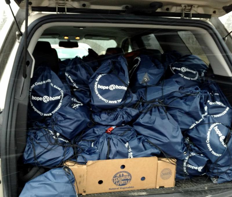 One carload of bags ready to be delivered.