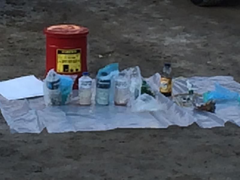 Alleged methamphetamine laboratory materials seized in Raymond Tuesday. (Courtesy Maine Drug Enforcement Agency)