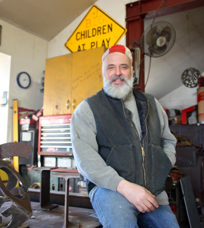 Jay Sawyer in his Stemwinder Studio in Warren. (Photo by Holly S. Edwards)