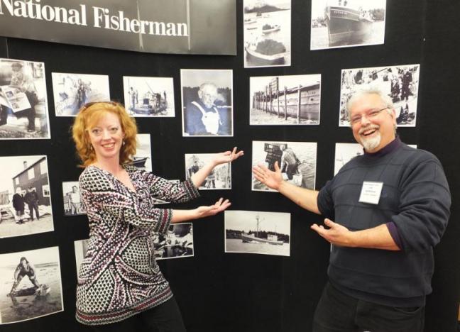 Maine Fishermen’s Forum 2015: Kelly and Lincoln Bedrosian of National magazine display vintage fishing photos dating back to the 1940s. (Photo by Chris Wolf)