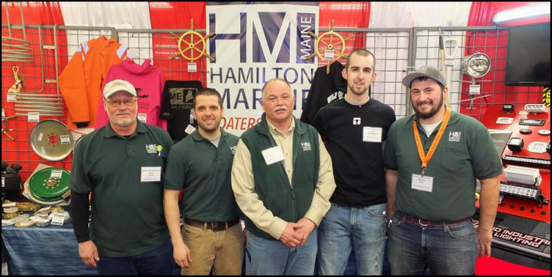 Hamilton Marine employees meet and greet attendees at the 41st Fishermen’s Forum at the Samoset Resort. Left to right: Daryl Leach, Ryan Kaake, John Church, Graham Fitch and Daran Faulkingham. (Photos by Chris Wolf)