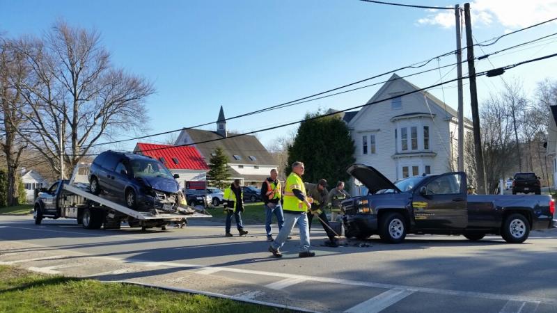 Rockport firefighters cleared the accident scene as both vehicles were towed away by Camden Exxon. (Photo by Sarah Shepherd)
