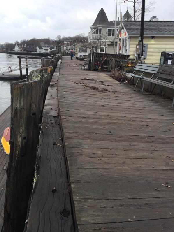 The boardwalk on Camdend’s Public Landing went catawampus. (Photo courtesy Steve Pixley)