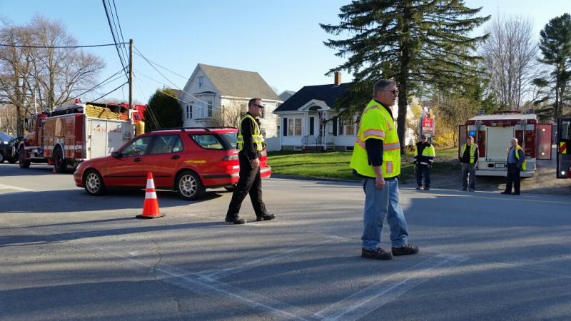 Rockport Fire Chief Jason Peasley and Safety Officer Phil Brown at the accident scene. (Photo by Sarah Shepherd)