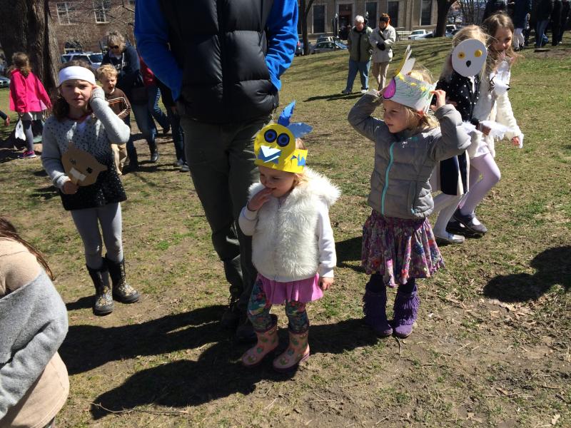 Hazel and Audrey Page march on the Village Green