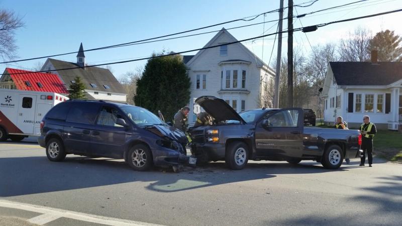 An early evening crash April 27 on Route 1 in Rockport demolished both vehicles. (Photo by Sarah Shepherd)
