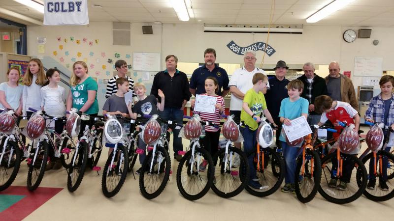 Fifth-grade students at the Camden-Rockport Middle School who were awarded bikes in the Masonic Bikes for Books program. Members of the Amity Lodge No. 6 and St. Paul Lodge 82 were present to congratulate the students. (Photos by Sarah Shepherd)