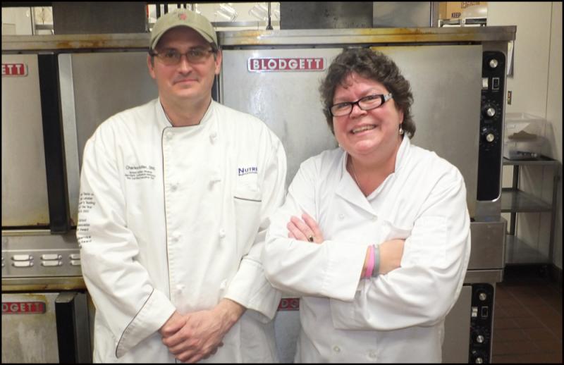 Charles Butler, school nutrition director for RSU 13, and Susan Bovine, food service director for the Five Town CSD and SAD 28 are on the Knox Rocks culinary team competing Thursday in Augusta.(Photos by Chris Wolf)