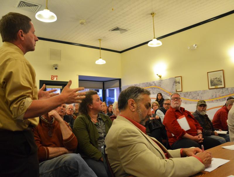 DOT Planner Scott .... explains how the DOT road reconstruction process works. (Photo by Lynda Clancy)