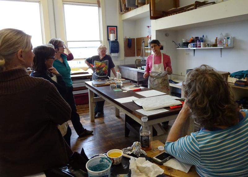 Abbie Read hosts the Paste Paper and Bookbinding Workshop at Waterfall Arts. (photo by Erica Thoms)