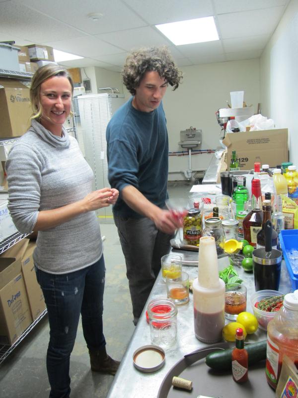 Manager Stacy Campbell and bartender J.D. Johnson test out new cocktail recipes for the restaurant.
