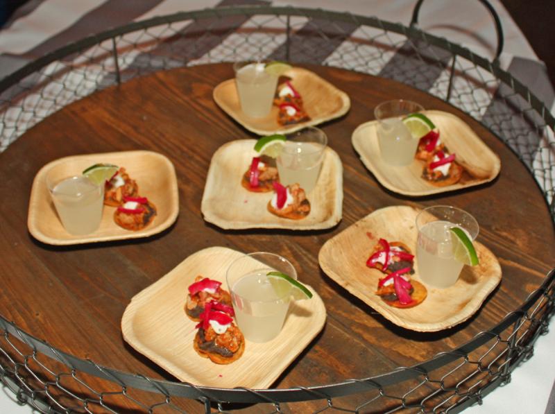 Spiced Chicken Tostadas with Del Maguey Mezcal Margaritas. (Photo by Holly S. Edwards)