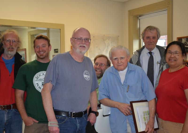 Rockport Select Board members Geoff Parker, Owen Casas, Bill Chapman, Ken McKinley and Tracy Murphy, with Rockport Town Manager Rick Bates and Roger Jones.