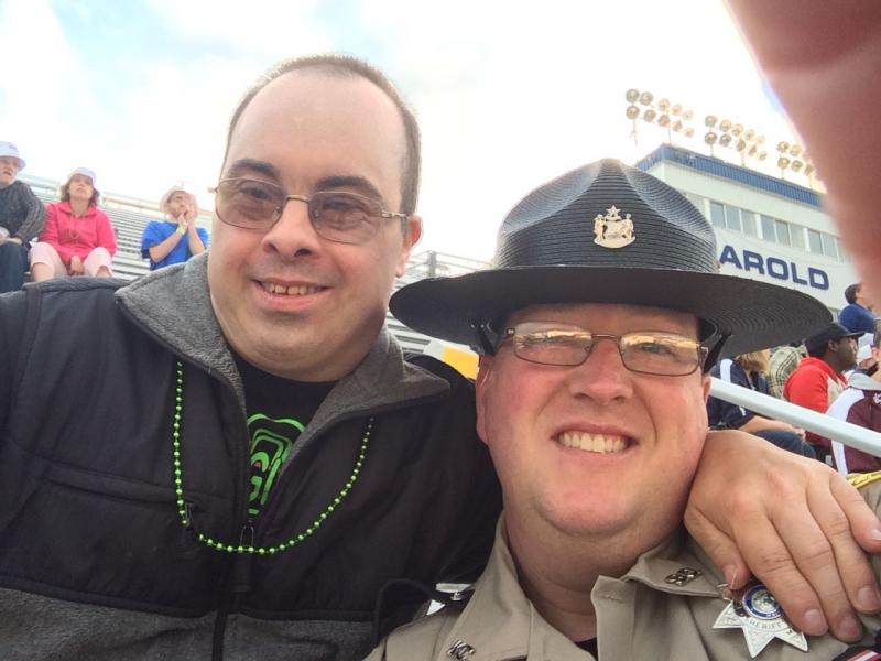 Justin Hills and Shane, an athlete representing Coastal Opportunities, at the opening ceremonies for the Special Olympics summer games at the University of Maine. (Photo by Justin Hills)