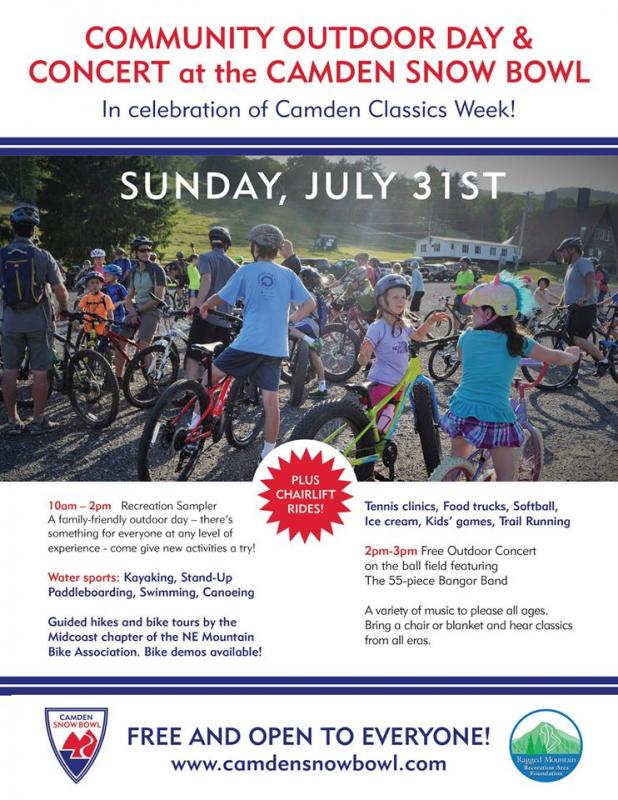 Community Outdoor Day and Concert at the Camden Snow Bowl on Sunday.