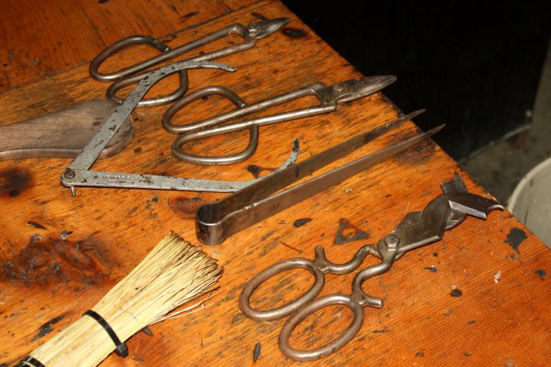 Tools of the glass blowing trade, which have changed little in 100 years other than to improve the quality of the steel they are made of. (Photo by Holly S. Edwards)