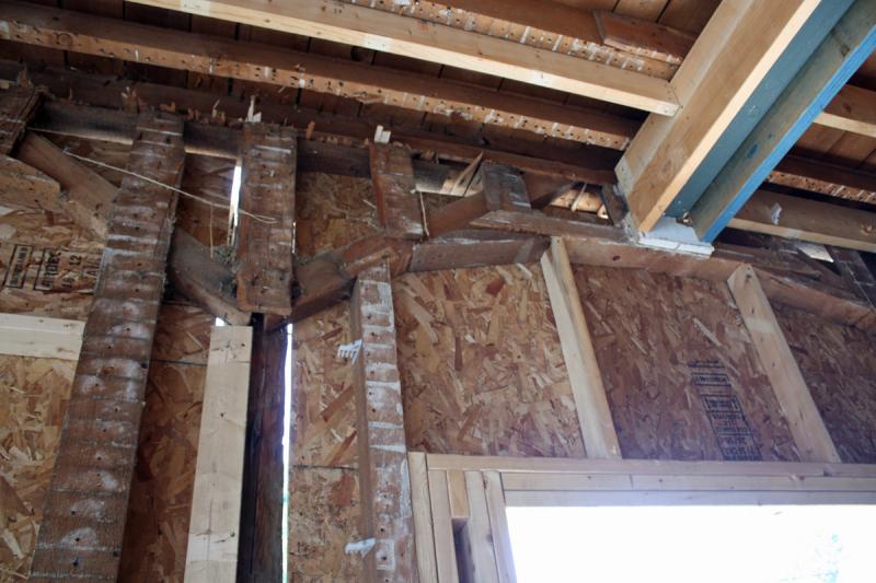 A mix of old (circa 1850s) and new beams and boards inside the Lincolnville Center General Store Aug. 4. (Photo by Holly S. Edwards)