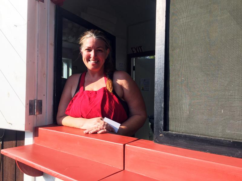 Christine Schweighauser at her take-out food stand, Cook’s Corner, in Damariscotta. SUZI THAYER/Boothbay Register