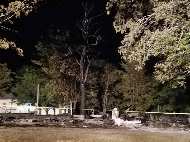 The scene of last night’s fire in Washington, where five buildings, including the Advent Christian Campground’s main dormitory, three cabins and the kitchen building were destroyed. (Courtesy Timothy P. McLaughlin)