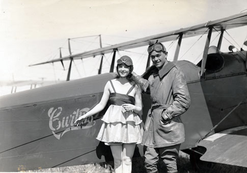 Viola Dana with stunt pilot Ormer Locklear, 1919. (Photo courtesy Owls Head Transportation Museum)