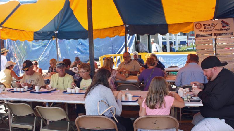 The public had six kinds of chowders to sample and vote on during this year’s West Bay Rotary Club Chowder Challenge. (Photo by Holly S. Edwards)
