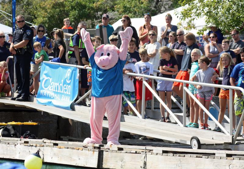 Penny the pig, from Camden National Bank, sponsor of the Lobster Crate Race. (Photo by Holly S. Edwards)