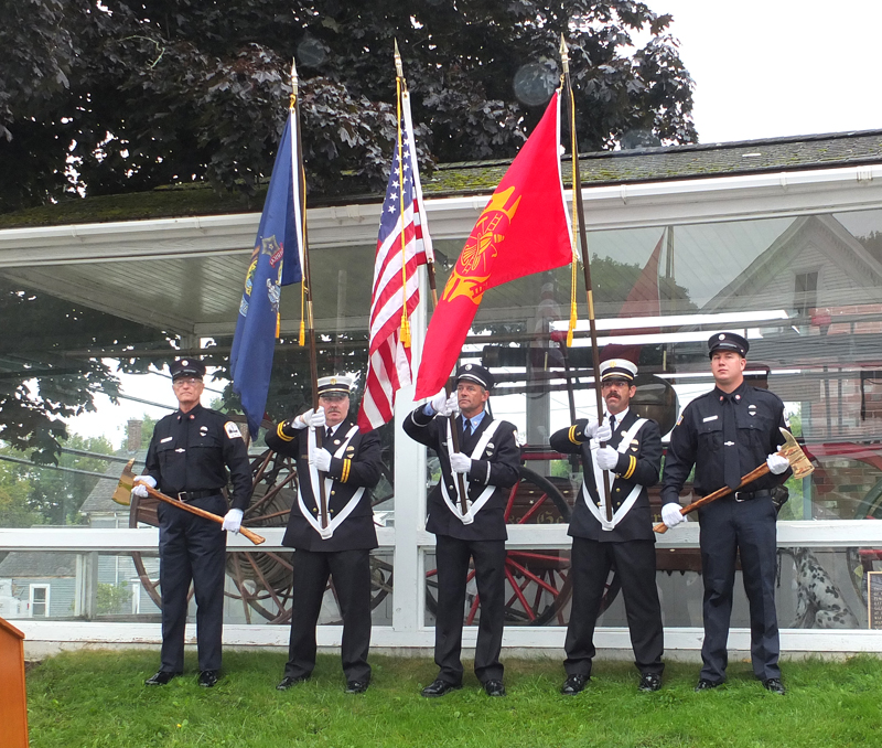 Members of the South Thomaston Fire Department acted as color guard for Rockland Fire Department’s 9/11 remembrance.