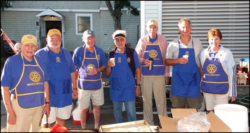Members of the Camden Rotary Club take a minute for a photograph Saturday morning, Sept. 3, before getting back to the business of cooking and serving breakfast during Labor Day weekend’s Camden Windjammer Festival. (Photos by Chris Wolf)