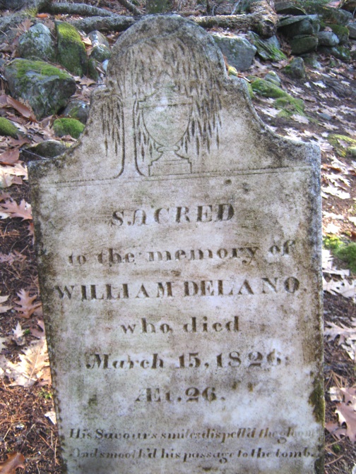 The epitaph at the bottom of Willie’s stone reads:
His Saviors smiles dispell’d the gloom
And smooth’d his passage to the tomb
Corelyn says she “always thought that the epitaph had significance of a painful, possibly slow and painful death but if it was just something that a carver picked out it might not relate directly to William Delano. I think we can say that his death certainly was sad: he died young.”
Photo by Corelyn Senn