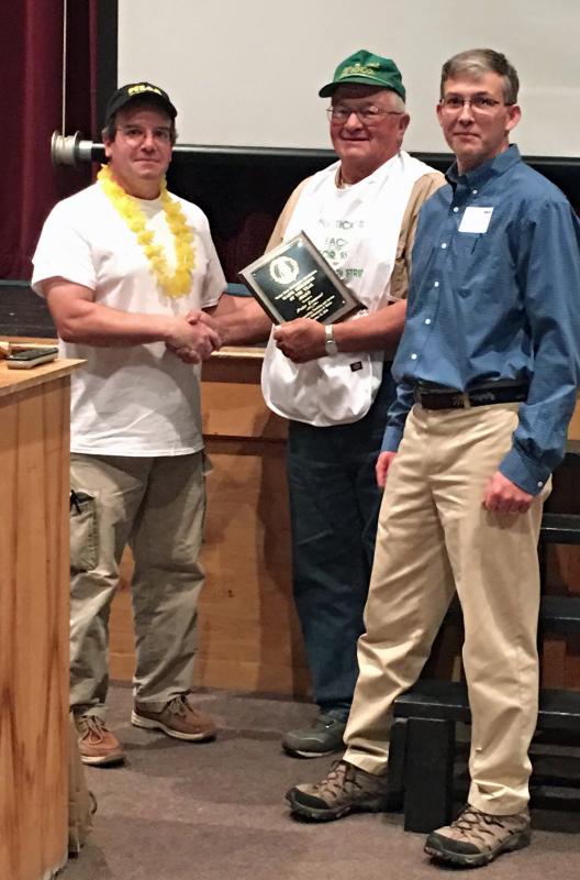 From left, Knox-Lincoln County Beekeeper President David Spicer, Peter Lammert and Maine State Beekeepers Association President Richard McLaughlin. (Photo by Matt Mank)