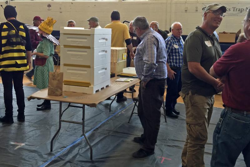 A Styrofoam hive donated by Knox-Lincoln County Beekeepers for the raffle. (Photo by Holly S. Edwards)