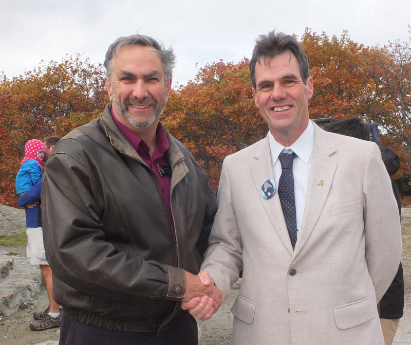 Maine State Sen. Dave Miramant congratulates Randy Stearns on a job well done.