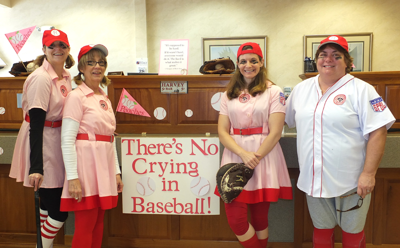First National Bank, Camden branch, was in a ‘League of Their Own’: Michelle Curtis, Cheryl Jones, Amanda Fisher and Angie Sabins