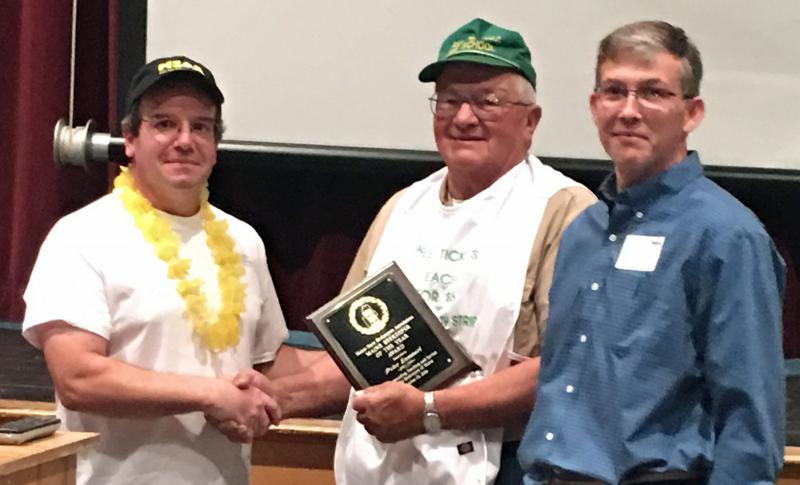 From left, Knox-Lincoln County Beekeeper President David Spicer, Peter Lammert and Maine State Beekeepers Association President Richard McLaughlin during the MSBA’s annual meeting and conference, held Oct. 15 at Oceanside East High School in Rockland. (Photo by Matt Mank)