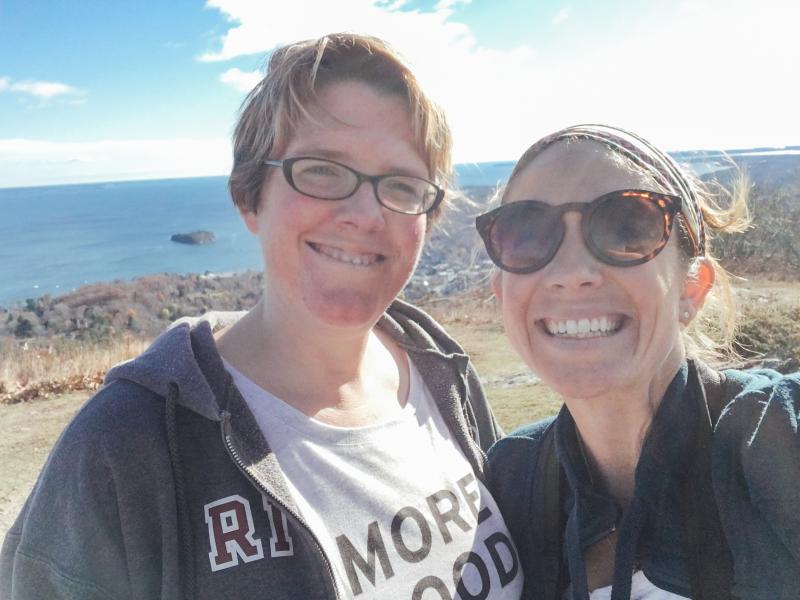 Thomaston resident Libby Schrum offered Latham a guest room and took her up Mt. Battie. (Photo courtesy Mary Latham)