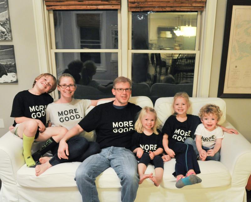Lathan gives every host a ‘More Good’ T-shirt. Pictured here, the Pearson family on one of her travels through Connecticut. (Photo courtesy Mary Latham)