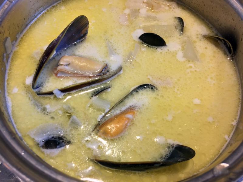 Chowder made with leftover mussels and broth from Damariscotta River Grill. SUZI THAYER/Boothbay Register