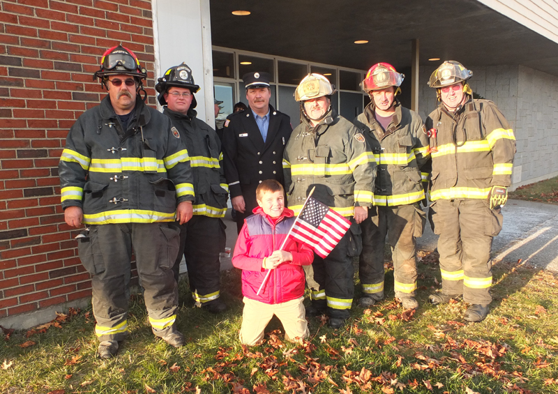 Members of the Waldoboro Fire Department: Captain Mark Gifford, Firefighter Gabriel Cooley, Lt. Roy Hatch, Assistant Chief Bill Maxwell, Capt. John Blodgett and Firefighter Carl Santhenson. Kneeling is Dave Lash, Campus Fire Chief