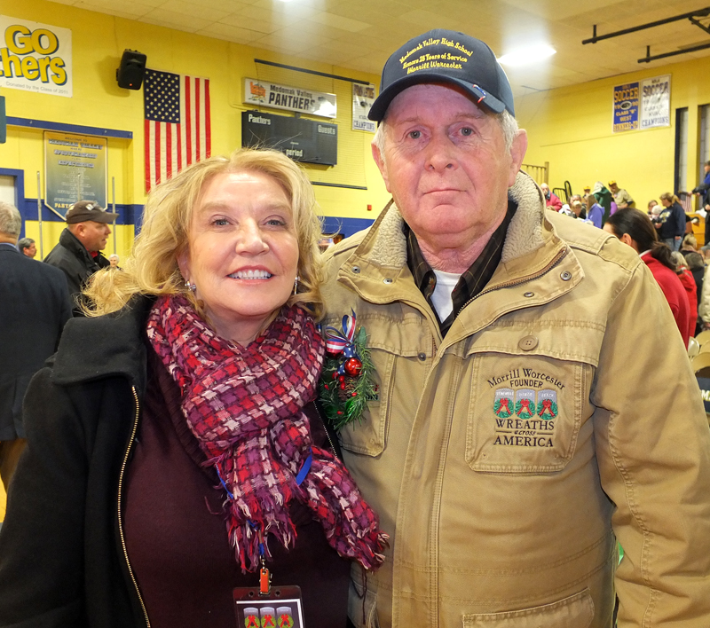 Karen and Morrill Worchester. Morrill was recognized for 25 years od=f delivering wreaths.