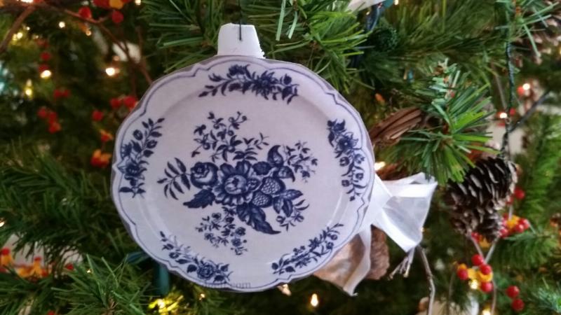 A tree ornament that is a replica of the 18th century British blue and white porcelains. (Photo by Sarah Shepherd)