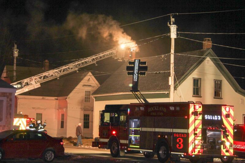 Rockland Fire Department responded to this chimney fire at 7 Trinity Street, Saturday, Dec. 31, 2016. (Photo by Alan Athearn)