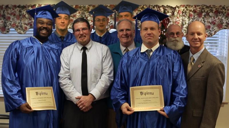 Michael Rudolph, Roland Pease STRIVE Certified Trainer, John Fitzgerald STRIVE Certified Trainer, Todd Whittaker, Jerome Weiner Director of the Maine Coastal Regional Reentry Center, and Raymond Porter STRIVE,NNE Board Member and Administrator of Waldo County Corrections. BACK L to R: Casey McElligot, Harrison Dutil-Taylor and Jeffery White.