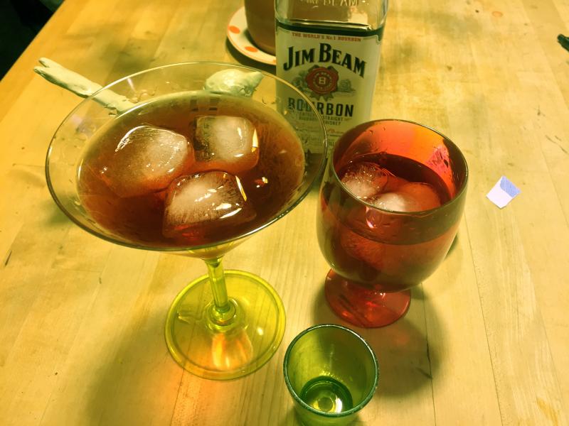 Nancy and I each chose a manhattan glass to make the process of cooking chicken curry even more fun. SUZI THAYER/Boothbay Register