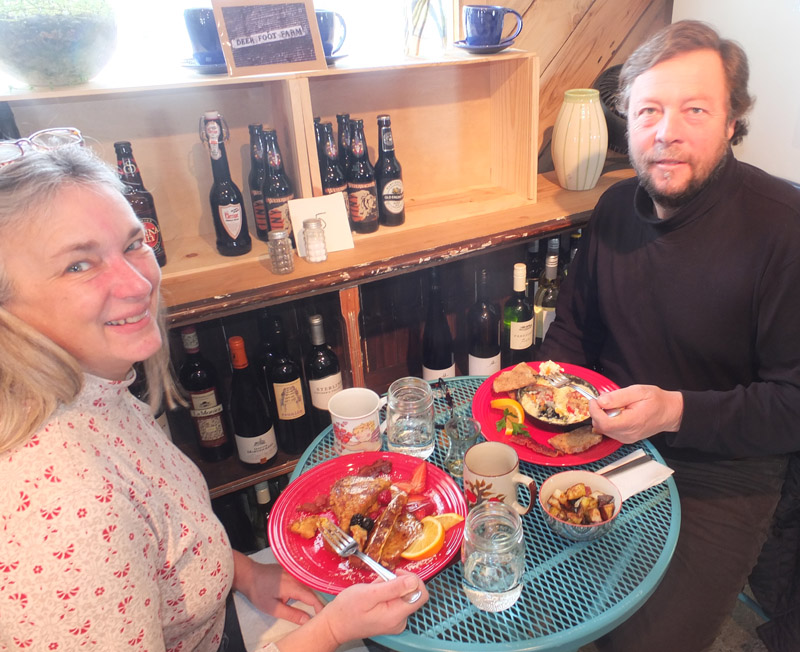 Mary Beth Vankeuren had French toast and Jim McElreavy had the shirred egg skillet breakfast.