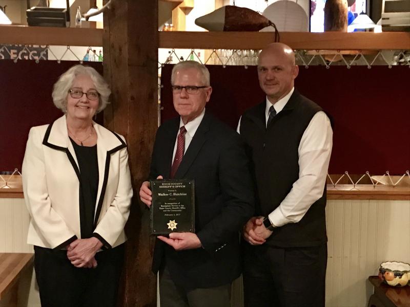Sheriff Donna Dennison presented a special community award to Walker Hutchins of Burpee, Carpenter, and Hutchins Funeral Home in Rockland. (Photo courtesy of Knox County Sheriff’s Office)