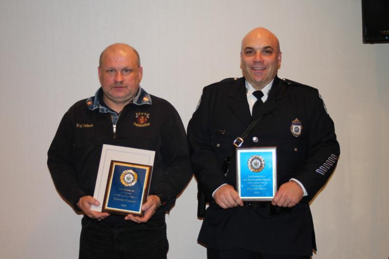 Edward Colson Jr. and Rockland Police Officer William Smith were honored with a Life Saving Award, by the Maine Chiefs of Police Association, at their annual banquet in South Portland. (Photo courtesy of Rockland Police Department)