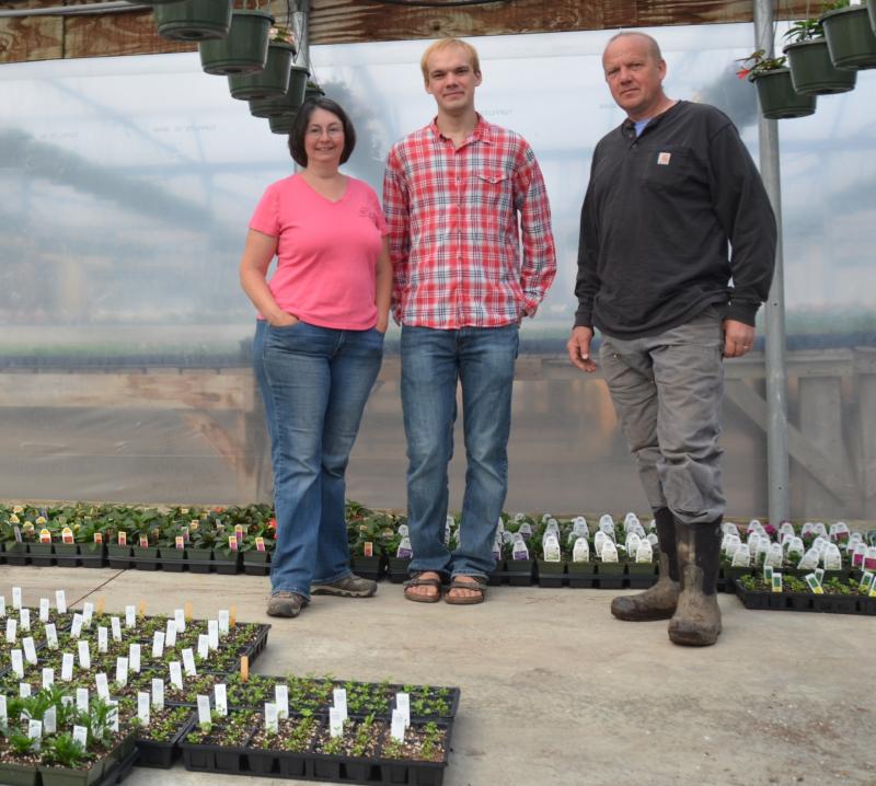 Wendy, Daniel and Bruce Reinemann, in their new greenhouses. (Photo by Lynda Clancy)